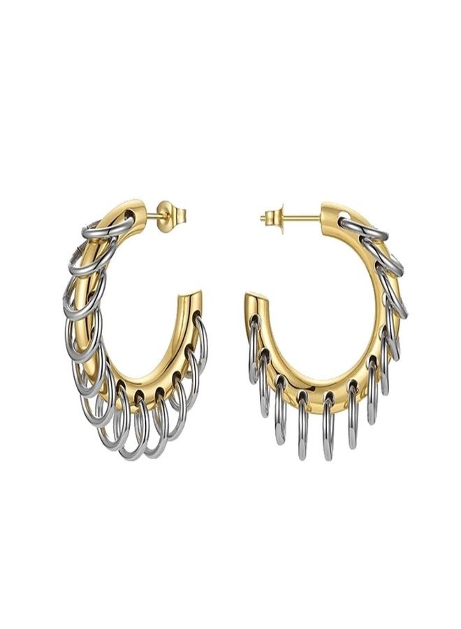 KURTCB Chunky Gold Hoop Earrings Statement 18K Gold Plated C Hoop Earrings Stainless Steel Thick Hypoallergenic Hoops Earrings for Women (G) - Image 1